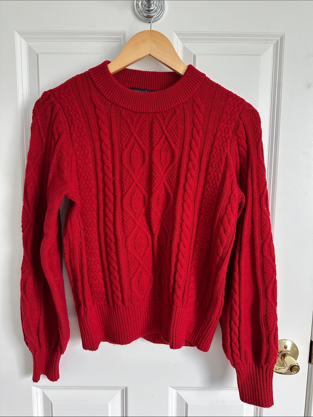 Ann Taylor Red Cable-Knit Crewneck Sweater